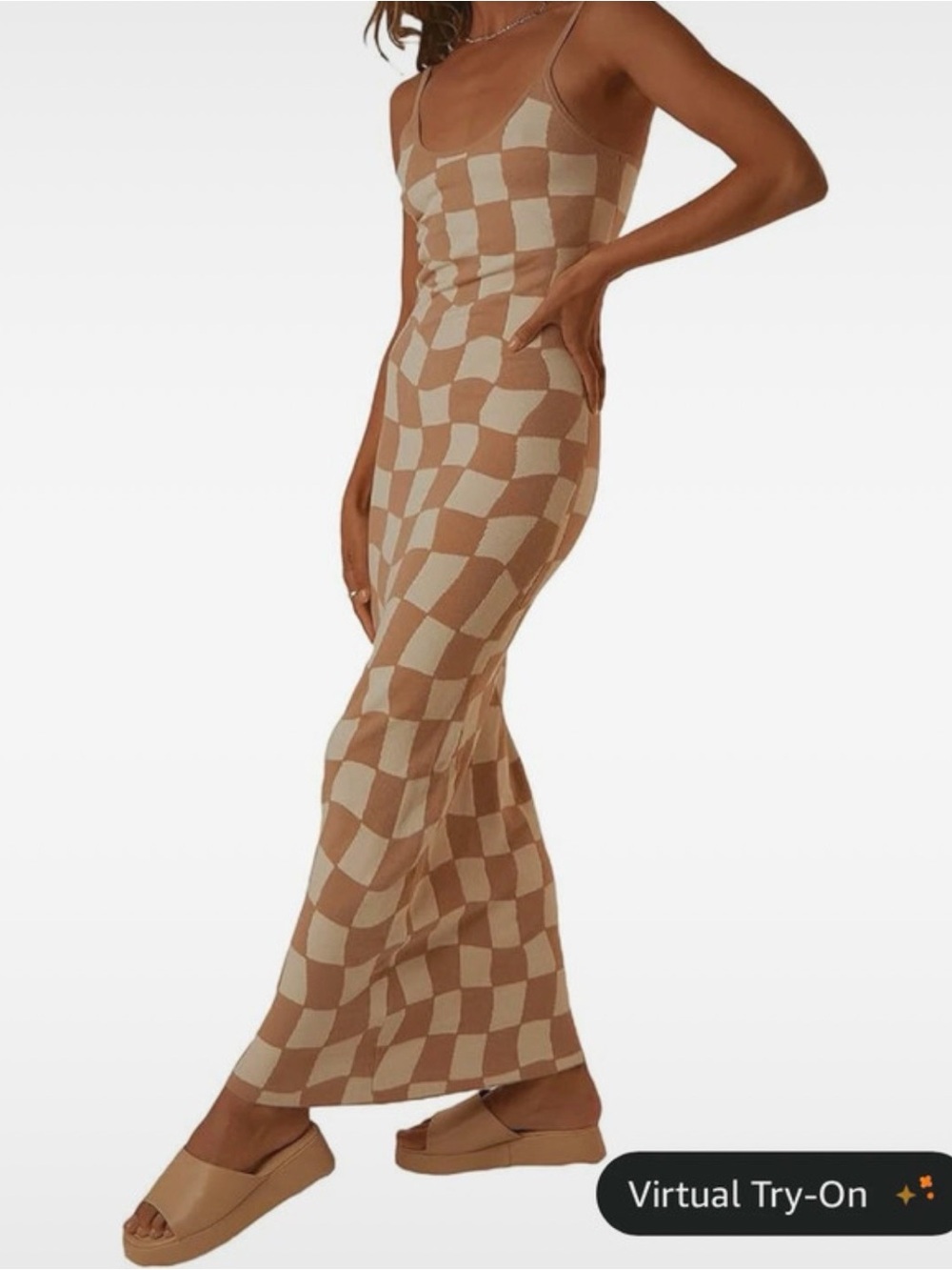 Checkerboard Body Con Maxi Dress in Dusty Rose and Cream